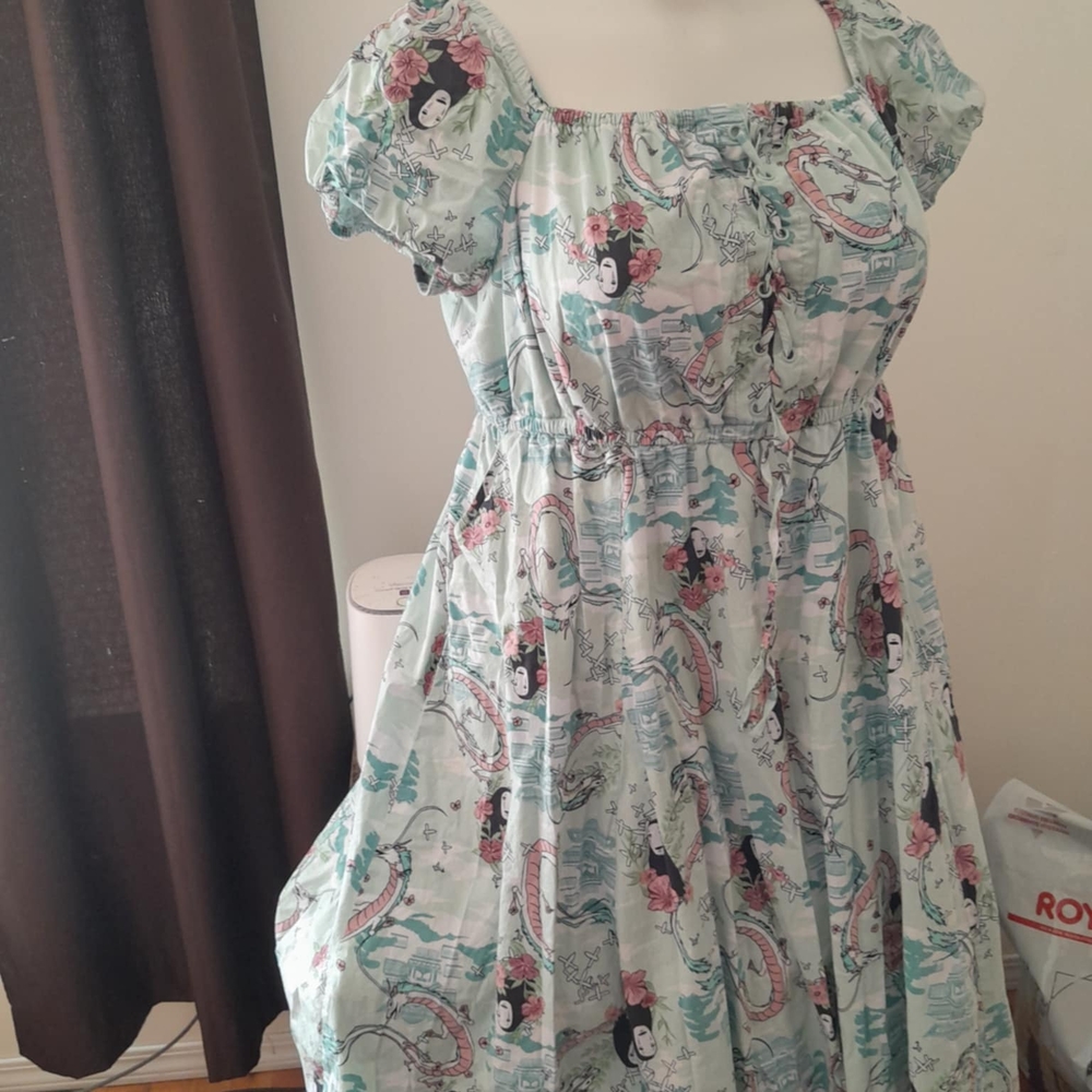 Spirited Away Print Dress with Puff Sleeves